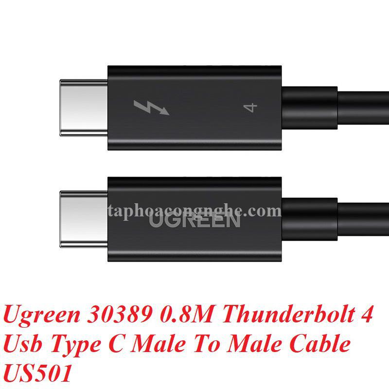 Ugreen 30389 0.8M Thunderbolt 4 cáp 8k 60hz hỗ trợ 40Gbps 100W PD màu đen US501 30030389